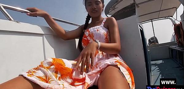  Perverted Asian teen fucked on the boat by  perverted white best friend with big dick